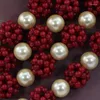 Kolczyki naszyjne Zestaw Wine Wine Red African Coral Peads Nigerian Wedding Bridal Jewelry 2023 Handmade HX538