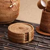 Masa Paspasları 6/8/14 PCS Yuvarlak Doğal Rattan Placemats, kase ped el yapımı içecek bardak altlıkları set mutfak dekorasyon aksesuarları