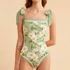 Women's Swimwear One-piece Swimsuits with Skirt Fashion Reversible Floral-print Tie-shoulder Triangle Bikini Bathing Suit Summer Swimming Biquini T230303