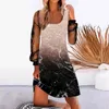 Abiti casual Donna Elegante Patchwork Scava fuori il vestito Sexy Mesh Paillettes O-Collo Manica lunga Retro Party Clubwear Abiti Vestaglie