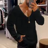 Camisolas masculinas outono inverno moda casual v pescoço sólido camisola de malha pulôver topos para homem 2023 harajuku manga longa jumper streetwear 230302