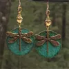 Серьги Творческие ретро -круглые бронзовые цвета дракоза зеленый для женских нишевых серьго