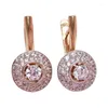 Boucles d'oreilles pendantes 585 or violet cristal incrusté étincelant rond pour les femmes classique 14K Rose Court Style fête fiançailles bijoux