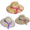 Breda brim hattar sommarvävd solhatt kvinnor bow raffia visir vikbar bredbrimmad diskette panama halm strand uv blockering capwide