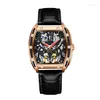 Armbandsur guanqin män lyxklocka Mens Automatiska klockor Vattentäta mekaniska armbandsur Sapphire Tonneau Case Skeleton Dial