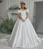 Fille robes blanc première Communion robe pour filles Satin paillettes manches courtes princesse fleur Pageant fête robe de bal