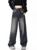 Jeans pour femmes y2k chic femmes jeans bleu foncé straitement lâches bf hauts jean décontracté jean pantalon de jambe large automne