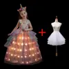 Flickans klänningar Rainbow Come Princess Led Light Up Dress Glamour Girl Cosplay Carnival Birthday Gift Party Gown Evening Dresses W0224