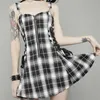 Casual Dresses Insdoit Gothic Plaid Bandage Black Blue Women Vintage ärmlös dragkedja Sexig mini Punk Eestetisk sommar en linje L230302