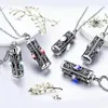 Kedjor Crystal rostfritt stålcylinder Cremation Urn Ashes Pendant Necklace Birthstone Memorial Jewelry for Human Drop