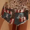 Women's Shorts Women Sexy Low Waist Jeans Denim American Flag Pattern Ripped Streetwear Nightclub Skinny Lady