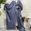 Abbigliamento etnico Moda Arabo islamico Abito in cardigan con maniche in pizzo di seta lucida Abito da donna Abito musulmano Abaya Kimono Femme Musulman