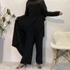 Etniska kläder bushra mantel satin casual abaya dubai muslimsk mode jumpsuit islam afrikanska klänningar kvinnor musulman de mode breda benbyxor