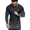 Homens camisetas Homens Slim Casual Fit Gradiente Cor Manga Longa Camiseta Blusa Moda Ginásios Camiseta Homens Fitness Respira Tees Tops 230303