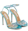 Luxury Summer Brand Women Tequila Sandals Shoes Aquazzuras High Heels Lady Pumps Crystal-embellished Dress Bridal Wedding Gladiator Sandalias EU35-43