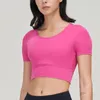 Yoga Outfit Women's Short Sleeve Sports Bra Gym Crop Top Underwear Round Neck Thin Fitness Vest With Chest Pad Running Sportswear