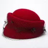 Bérets chaud hiver laine chapeau pour femmes Style français béret voile filet Fascinator Cloche seau Vintage Fedoras