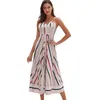 Casual Dresses Vintage Striped Summer Women Elegant Spaghetti Strap Open Side Long Boho Female Dress M30134