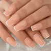 False Nails Arrival Coffin Shape Fake White Border French Nail Art Tips Meduim Nude Bulk Full Cover