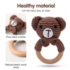 Rattles Mobiles 1pc Wooden Baby Rattle Shaker Toy Crochet Lion Giraffe Wood Baby Rattle Teething Ring Montessori born Animal Rattle Toys Gift 230303