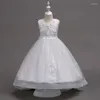 Vestidos de menina branco desfile de verão vestido de arrasto crianças para meninas roupas de casamento flor princesa