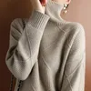 Women's Sweaters Cashmere sweater women turtleneck sweater pure color knitted turtleneck pullover 100% pure wool loose large size sweater women 230303