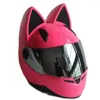 Capacetes de motocicleta nitrinos capacete mulheres personalidade de orelha de rosto completo rosa rosa