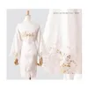 car dvr Home Clothing Summer Lace Bridal Sleepwear Bride Bridemaid Wedding Robe Gown Solid Embroidery Kimono Bathrobe Women Casual Night Dre Dhezt