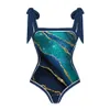 Women's Swimwear Retro Print One Piece Swimsuit 2023 New Fashion Bikinis Sexy Lacing Up Swimwear Women Swimming Suit Summer Beachwear Luxury Slim T230303