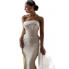 Mermaid Sexy Strapless Wedding Dresses Africa Pearls Backless Bridal Gowns Custom Made Big Bow Dress Vestido De Novia