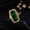 Clusterringen Solid 14k gouden sieraden 1 Turquoise Ring Box voor vrouwen Silver 925 Groene Emerald Topaz Wedding Anel