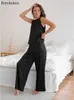 Women's Two Piece Pants Bornladie Pajama Suit Spring Summer Female Homewear Sets Sleeveless Crossed Back Vest Loose Trousers 230302