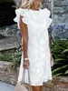 Casual Dresses 2022 Zanzea Summer Women Sleeveless Ruffles sundress Stylish O Neck Party Kneelength Vestidos Kaftan Elegant Lace Crochet Dress Z0216