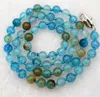 Chains 6mm Blue Dragon Veins Agate Round Loose Bead Necklace 18 Inch