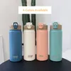 Water Bottles Large Capacity Double Stainless Steel Thermos Mug With Straw Portable Vacuum Flasks Creative Thermal Bottle Tumbler Thermocup 230320