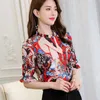 Damesblouses Koreaanse chiffon shirt vrouwen lente zomer zomers kort mouw ronde kraag print blouse vrouwelijke mode vrijetijdstops kleren h9103