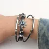 Charm Armbänder 2023 Mode Glamour Schmuck Türkei Blaue Augen Lederarmband Retro Handgemachte Mehrschichtige Manschette für Herrenaccessoires