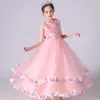 Robes de fille Adolescents Été Longue Fleur Fille Robes De Fête Enfants Élégant Mariage Tutu Robe De Bal Enfants Princesse Demoiselle D'honneur Robe Formelle W0224