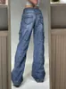 Vaqueros de mujer Waatfaak Harajuku bolsillos Patchwork Cargo Jeans Y2K azul oscuro alta cintura moda de calle 90S pantalones vaqueros holgados Mujer Pantalones pierna recta 230303