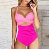 Swim wear Push Up Swimsuit Women 2023 Cut Out Swimwear Female High Waist Beachwear XL Halter Monokini 230303