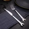 Forks 6pcset Creative Wrench Shape Tea Fork 304 Stainless Steel Dinner Spoon Coffee Cutlery Set Tableware Family Camping 230302