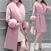 Kvinnors ull kvinnor koreansk vinter lång överrock outwear coat lossa cardigans stor päls krage hylsa bälte manteau femme hiver elegant