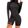 Women Outfit Embroidery Lucky Label Slim Jumpsuits Zipper High Neck Bodycon Jumpsuit Romper Casual Shorts Sporty Fitness260r