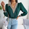 Women's Blouses For Ladies Fashion Chic Tops Women Autumn Winter Elegant Lace V Neck Long Sleeve Solid Color Chiffon Shirt