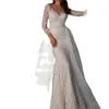 Elegancka suknia ślubna syreny plażowej Sheer Jewel Neck koronki długie rękawowe suknie ślubne ślubne