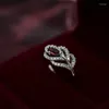 Wedding Rings Fashion Jewelry Red Gem Heart Leave Rose Gold Ring Zircon Crystal For Women Delicate Flowers
