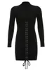 Casual Dresses HEYounGIRL Tie Up Bandage Black Bodycon Dress Autumn Basic Long Sleeve Knitted Mini Ladies Skinny Winter Fashion 230302