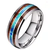 Bröllopsringar 8mm Hawaiian Koa Wood and Abalone Shell Tungsten Carbide Ring Bands for Men Punk Opal Rostfritt stål smycken