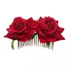 White/Red Rose Flower Headpieces Combs Wedding Bridal Fashion Jewelry Women Prom Headpiece Charm Hair Accessories Hair Pins Clips