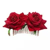 Wit/Rood Roos Bloem Hoofddeksels Kammen Bruiloft Bruids Mode-sieraden Vrouwen Prom Hoofddeksel Charme Haaraccessoires Haarspelden Clips